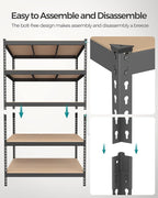 SONGMICS 5-Tier Storage Shelves, Load 2310 lb, Garage Storage, Boltless Assembly, Adjustable Shelving Unit, 23.6 x 47.2 x 70.9 Inches, for Study Shed Basement, Gray and Natural Beige UGLR600G01
