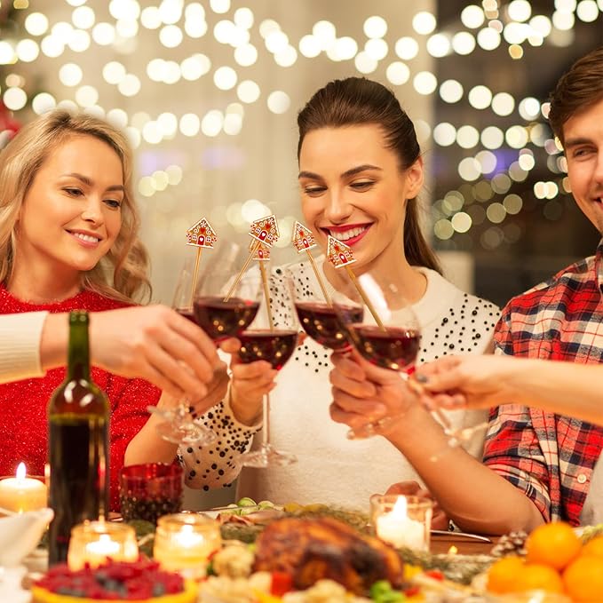 30 Pcs Christmas Drink Stirrers Xmas Stir Stick Holiday Coffee Swizzle Stick Reusable Plastic Hot Cocoa Bar Chocolate Decoration Cocktail Mixer(Gingerbread House,Novel Color)