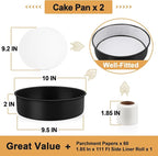 E-far 9.5 Inch Cake Pans Set of 2, Nonstick Stainless Steel Small Round Baking Pans with Parchment Paper & Side Liner Roll, Stainless Steel Core & Non-toxic Coating, Straight Side & 2 Inch Deep