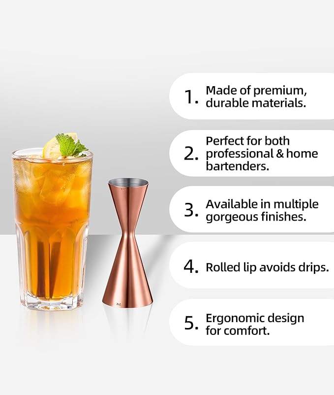 Slim Jigger for Bartending 8 Measurements Inside Cocktail Jigger 2 OZ 1 OZ Professional Duty Double Japanese Premium Food Grade Stainless Steel Bar Jigger Bartender Tool Accessories(Copper)