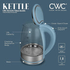 COOK WITH COLOR Electric Tea Kettle, 1.8L Cordless Hot Water Boiler, 1200W Rapid Boil, Auto Shutoff & Boil Dry Protection, BPA-Free, Sleek Countertop Design, Slate Blue