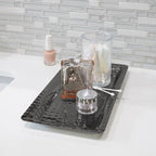 Monarch Abode Hand Hammered Metal Serving Tray, 12-Inch Dark Grey Finish – Rectangle Serving Platter, Small Serving Tray for Party, Fruit Platter, Dessert Trays, Serving Dishes, Pack of 2