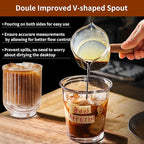 YARRAMATE 3.4oz Espresso Cups with Wood Handle, Clear Glass Espresso Accessories, Double Spout Measuring Cup with Dual Scale, Espresso Shot Glass with V-Shaped Spout