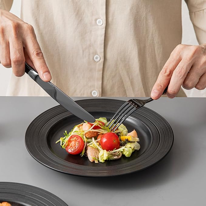 KINGSTONE 20 Piece Teardrop Silverware Set for 4, 18/10 Stainless Steel Flatware Set, Modern Design Cutlery Set for Home/Hotel/Wedding,Mirror Polished and Dishwasher Safe, Black