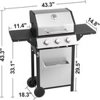 3 Burner Propane Gas Grill, Stainless Steel Cabinet with Side Table & Knob Controls, BBQ Grills Cast Iron Grates and Thermometer for Outdoor Cooking, Patio, BBQ
