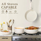 JEETEE Pots and Pans Set Non Stick 19pcs, Kitchen Cookware Sets with Detachable Handle, Induction Nonstick Cookware Set with Removable Handle, Stackable RV Cookware, Oven Safe, PFOA Free, Beige