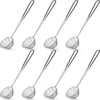 Geiserailie 8 Pieces 6 Pieces Hot Pot Kit Strainer Scoops Stainless Steel 2.5 Inch Mini Spider Strainer Skimmer Pasta Mesh Spoon Asian Skimmer Spoon Ladle with Handle for Home (Black)