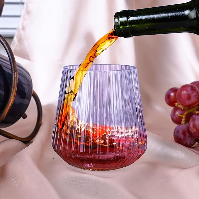 40 Pack Plastic Ribbed Wine Glasses, 14Oz Origami Disposable Wine Glasses Unbreakable Clear Plastic Cocktail Glasses Recyclable Shatterproof Reusable Wine Cups (14oz-blue-40pack)