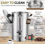 Commercial Coffee Urn 120 Cup Large Coffee Urn 20L Coffee Maker Stainless Steel Double Wall Coffee Percolator 1300W Quick Brew Hot Beverage Dispenser for Events, Offices, Parties, Catering, Gathering