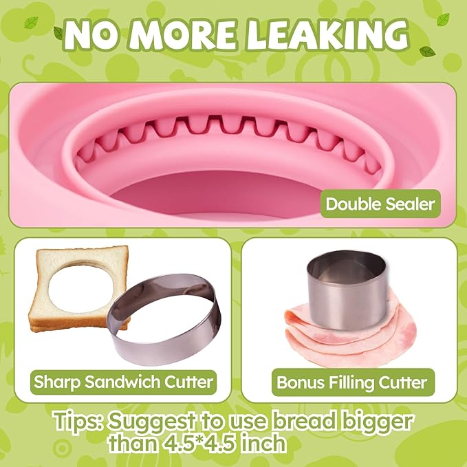 Uncrustables Sandwich Maker Sealer Cutter, Crustless Sandwich Cutter, PB&J Uncrustable Maker - Color Pink, Round Shape
