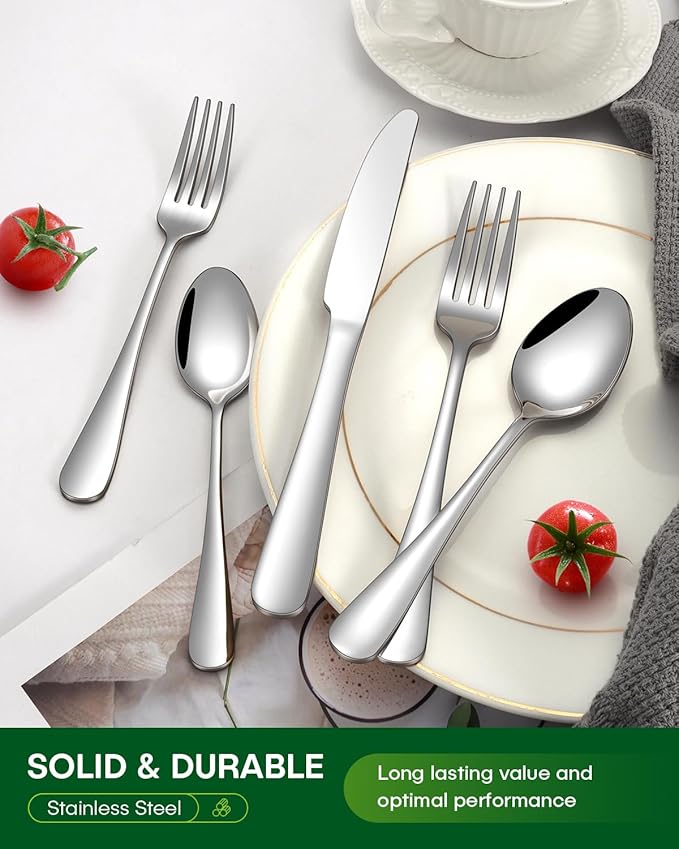 20 Piece Silverware Set, Stainless Steel Flatware Set for 4 Food Grade Novelty Flatware Cutlery Utensil Set Include Knife Fork Spoon Mirror Polished Dishwasher Safe