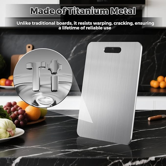 Titanium Cutting Boards for Kitchen, 100% Pure Titanium Cutting Board, Double-Sided Food-Grade Cutting Boards Non Toxic, Hygiene and Durability, Easy to Clean, Fruits And Vegetables（15L*11W）