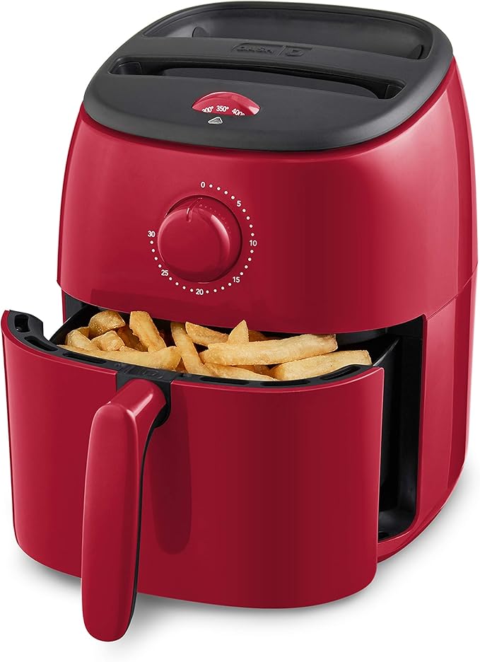 DASH Tasti-Crisp™ Electric Air Fryer Oven, 2.6 Qt., Red – Compact Air Fryer for Healthier Food in Minutes, Ideal for Small Spaces - Auto Shut Off, Analog, 1000-Watt