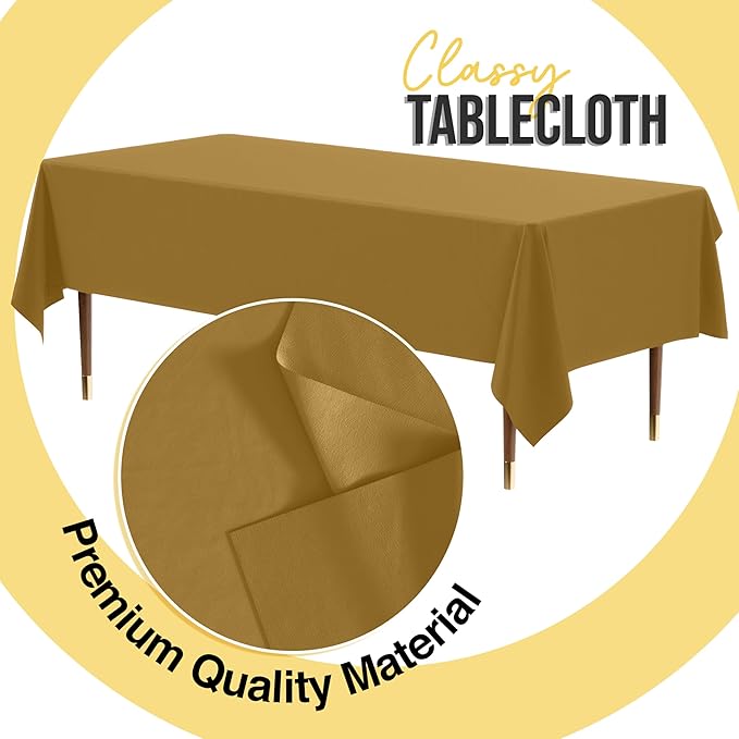 Exquisite 66% Thicker Premium Plastic Table Cloth Rectangle Table Cover 0.5 Mil 12 Pack Gold Table Cloth 54 Inch x 108 Inch Disposable Tablecloth Won't Tear Easily Like Cheap Thin Brands