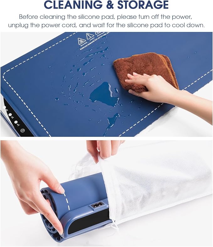 Silicone Electric Warming Tray with 3 Temperature Settings, Rollable Food Warming Mats for Heating，Easy-to-Use Portable Food Warmer for Daily Use - Bright Blue