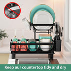 MOUKABAL Dish Drying Rack, 2 Tier Dish Rack, Large Dish Racks for Kitchen Counter, Dish Drainer with Removable Utensil Holder, Drainboard (Black)