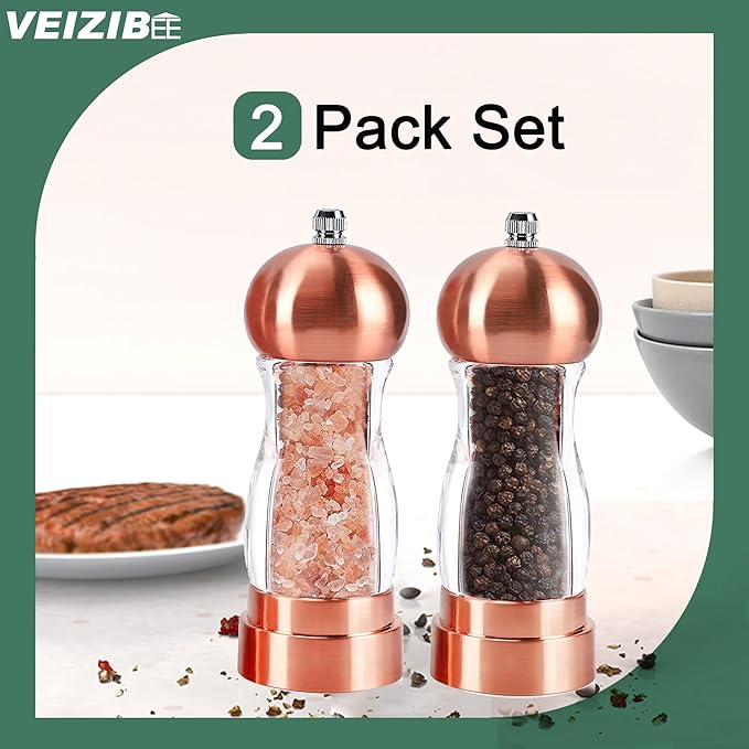 Pepper Mill Set, Classical Hand Shake Pepper Grinder Set And Gorgeous Salt, Ceramic Blades With Adjustable Coarse Mill, Enjoy Best Fresh Ground Pepper Sea Salts Various spices