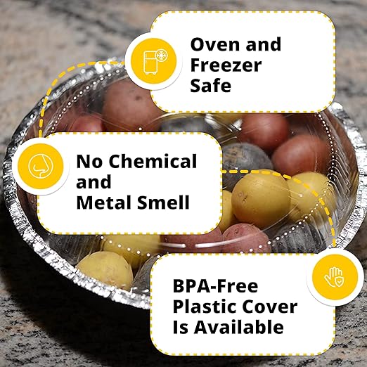 IDL Packaging 9" Round Aluminum Foil Pans with Dome Lids (Pack of 25) - Disposable Aluminum Container with Clear Plastic Lids - Great for Baking, Cooking, Serving