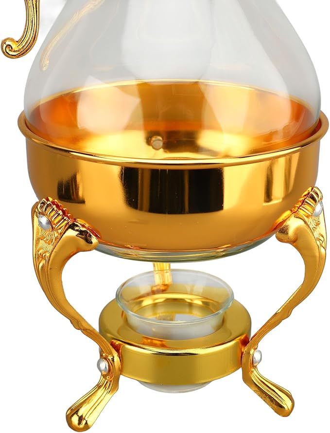 Fockety Vintage Turkish Coffee Pot Set, Decorative Glass Teapot, Heatable Glass Tea Kettle with Lid and Cup, Multi-Purpose Beverage Kettle, Unique Design, Gold