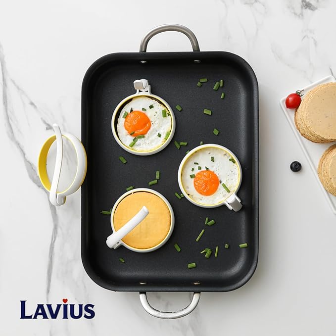 Silicone Egg Rings Set with Folding Handle, 4-Pack Non-Stick Round Egg Cooker Ring，Egg Mold for Cooking Breakfast Sandwiches, Egg Mcmuffins, Pancake, Grill Accessories Egg Forms for Frying Egg