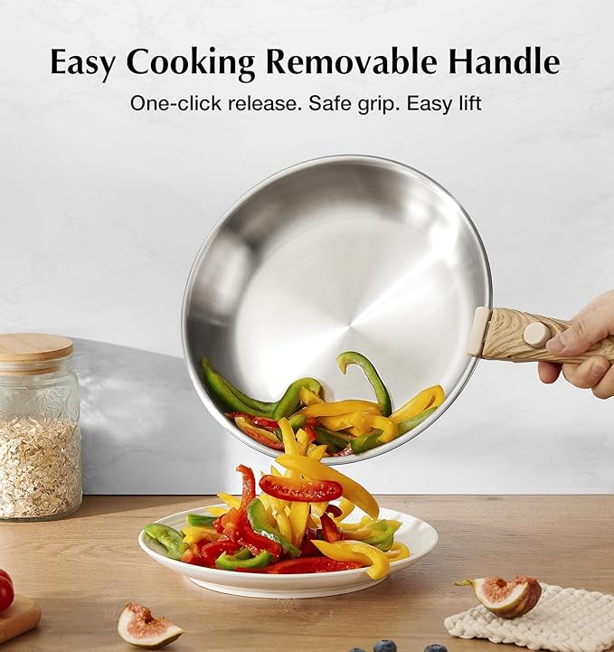 KOCH SYSTEME CS Stainless Steel Cookware Set, 18/10 Stainless Steel Pots and Pans Set 11PCS, Detachable Handle Pots and Pans for Easy Storage, Removable Handle Cooking Set, Induction Compatible