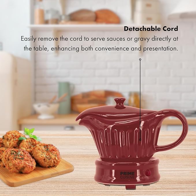 17oz Electric Gravy Boat Warmer, Ceramic Gravy Boat with Detachable Cord and Lid