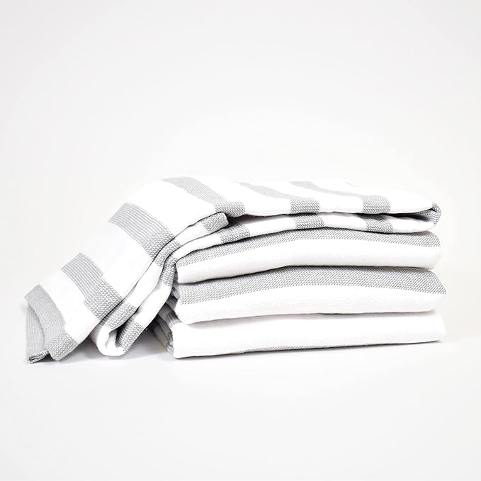 Realm 100% Cotton Stripe Pattern Kitchen Dish Cloths | Pebble Grey 13" x 13" Inch Soft, Plush & Absorbent Quick Drying Dish Towels (6 Pack)