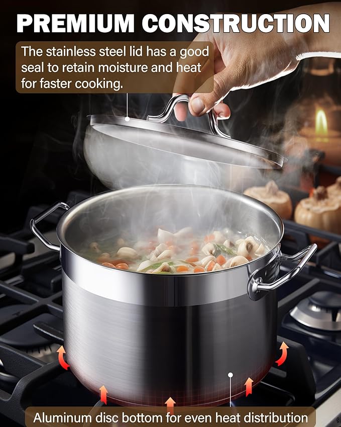 Cooks Standard Stockpots Stainless Steel, 8 Quart Professional Grade Stock Pot with Lid, Silver