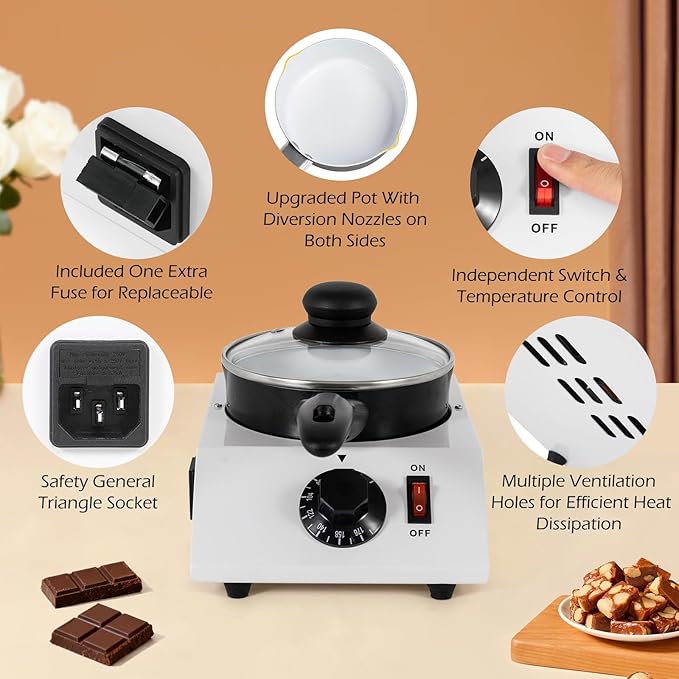 Dyna-Living Chocolate Melting Pot Chocolate Melter Pot 40W Chocolate Warmer for Melting Chocolate, Chocolate Tempering Machine for Home, Electric Chocolate Fountain Machine for Chocolate Melts