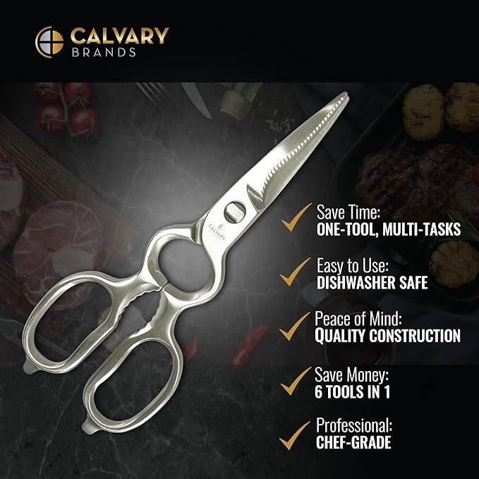 Kitchen Scissors for Food | Professional Chef Endorsed | Kitchen Shears Heavy Duty | All Purpose | Dishwasher Safe | Stainless Steel | Luxurious Design for Cooking Food, Meat, Poultry