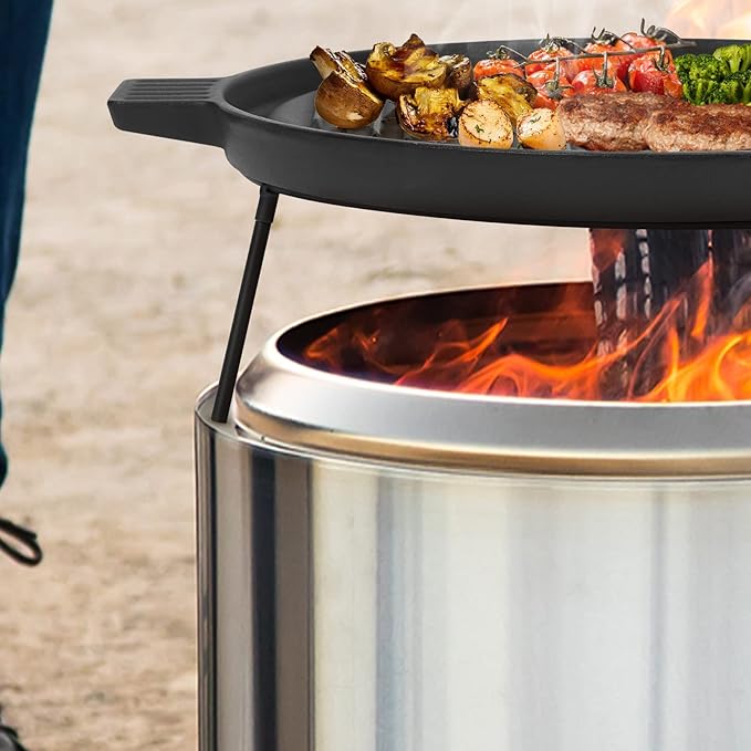 Onlyfire Griddle for Solo Stove Ranger, 14 Inch Double Sided Reversible Cast Iron Campfire Grill Pan with Detachable Legs for Solo Stove 15 Inch Fire Pit, Raised Top Cookware for Ranger Fire Pit