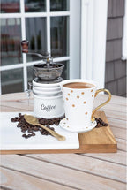 Twine Handheld Vintage Coffee Grinder, Manual Adjustable Design with Wood Handle and White Ceramic Jar, Set of 1