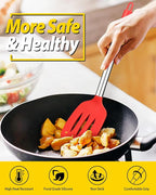 Pack of 4 Silicone Cooking Utensils Set, Non Stick Large Solid Spatulas, Heat Resistant Slotted Spoons, Ideal BPA Free Kitchen Turners for Frying, Mixing,Serving,Draining,Turning,Stirring (RED)