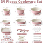 SENSARTE 24 Piece Ceramic Pots and Pans Set, Nonstick Detachable Handle Cookware, Induction Kitchen Cookware Set with Removable Handle, Healthy Non Stick for RV, Dishwasher＆Oven Safe, PFOA Free (Pink)