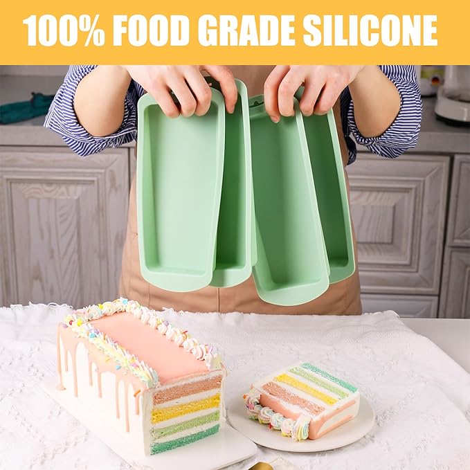 4Pcs Layer Cake Pans Set, 10 Inch Rectangle Rainbow Cake Baking Pans,Silicone Cake Molds for Mousse Pizza Vegetable Pancake