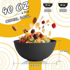 Unbreakable Cereal Bowls 40 OZ, Wheat Straw Bowls Set of 6 with Unique Pattern, Reusable Plastic Bowl for Cereal, Soup, Salad and Ramen, Indoor & Outdoor Essentials, Black