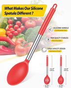 Pack of 2 Large Silicone Cooking Spoons,Non Stick Solid Basting Spoon,Heat-Resistant Kitchen Utensils for Mixing,Serving,Draining,Stirring (RED)