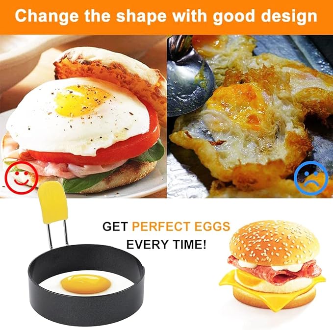 4 Inch Large Egg Rings for Frying Eggs, 2 Pack Stainless Steel Egg Cooking Rings Nonstick Round Egg Shaper Mold with Anti-scald Handle for English Muffins Pancake Cooking Griddle