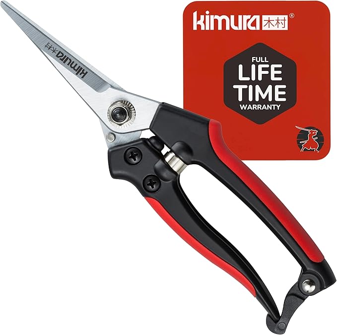 Kimura® 8" Pro Pruning Scissors, Premium Japanese SK5 Hi-Carbon Steel Blades, Non-Slip Vinyl Coated Handles, Lightweight & Ergonomic, Multi-Tasking Pruning Shears, Garden Snips, Precision Clippers