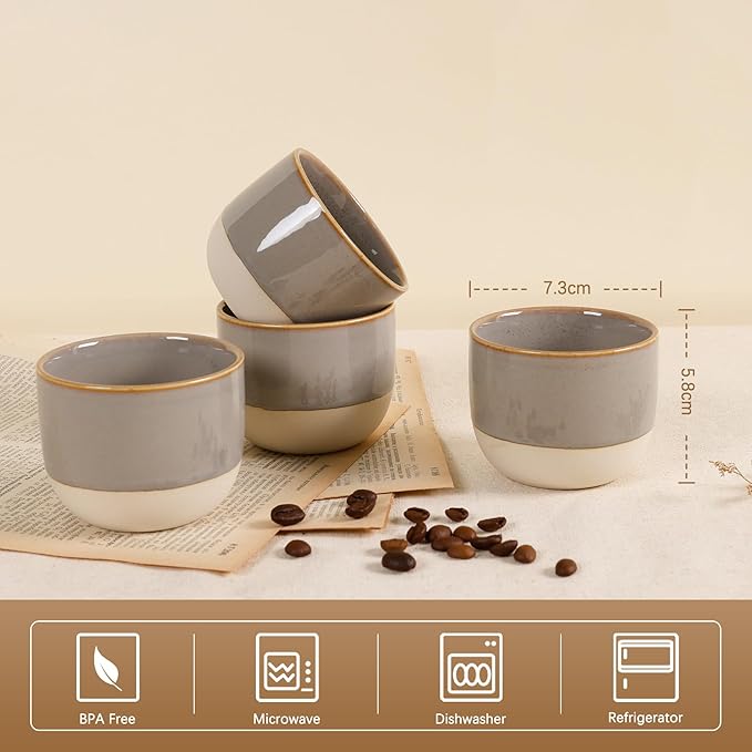 Ceramic Espresso Cups Set of 4, 5oz Espresso Coffee Mugs, Special Glazed Demitasse Cups Expresso Coffee Cup for Espresso Machine