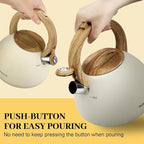 MARSKITOP Tea Kettle, 2.6 Quart Tea Pot for Stove, Food Grade Stainless Steel Whistling Teapot for Stovetop with Anti-Hot Handle, Suitable for All Heat Sources, Cream White