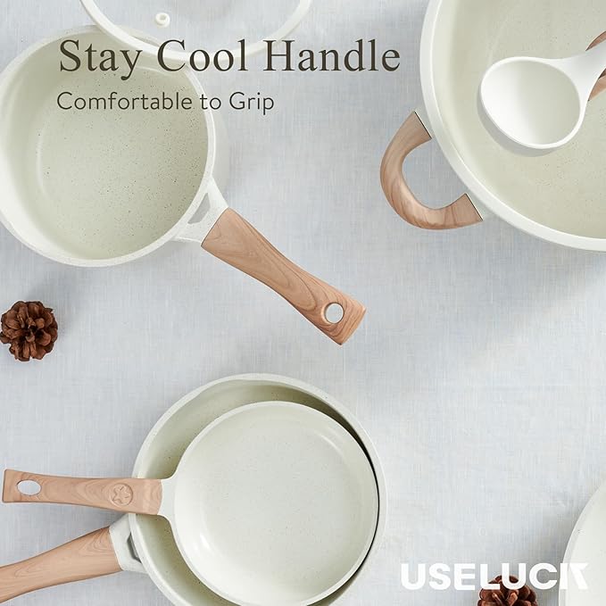 22 Pcs Pots and Pans Set Non Stick Non-Toxic Ceramic Kitchen Cookware Sets Nonstick Pot&Pan With Lid Cream White Granite Induction Compatible with Glass Lids Crepe