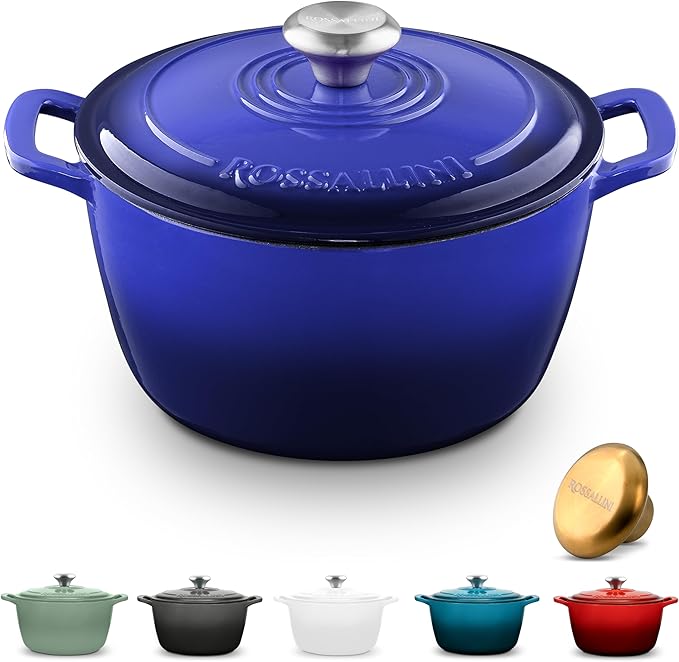 Signature Enameled Cast Iron Dutch Oven, Non-Stick Serving Pot with Tight Fitting Lid for Perfect Roasting, Baking, Sauteing, and Bread Making | 13.5Q (12.7L) - Indigo Blue