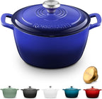 Signature Enameled Cast Iron Dutch Oven, Non-Stick Serving Pot with Tight Fitting Lid for Perfect Roasting, Baking, Sauteing, and Bread Making | 3.5Q (3.3L) - Indigo Blue