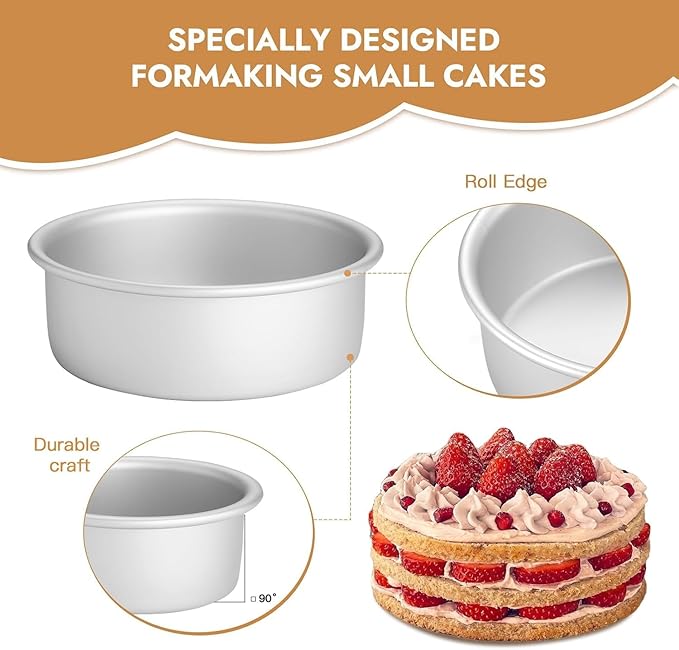 CURTA 7 Inch Round Cake Pan, 7x3 inch 2 Set Anodized Aluminum Round Baking Pan, Small Cake Pan Non-Toxic & Heavy Duty, Deep Side, Easy Clean & Dishwasher Safe