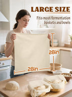 Thick Tea Towels for Baking Sourdough - 28x28in 100% Cotton Wrinkle-resistant Bread Basket Flour Sack Towels, Proofing Cloth Cover for Dough Raising, Bread Making, Bakers Gift Accessories, 3pcs