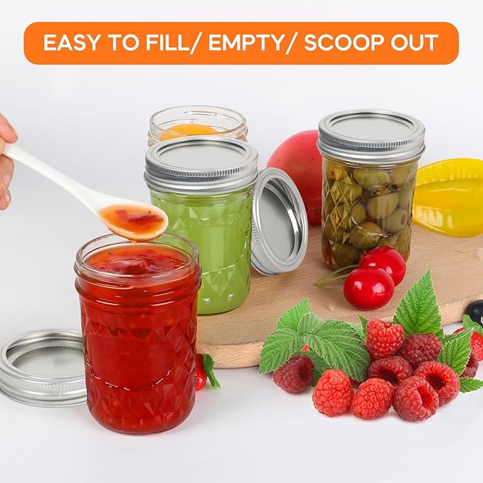 Mason Jars 8 oz with Lids&Bands 12Pack, Small Canning Jars 8 oz - Glass Jars with Lids for Oats/Jelly/Jams/Crafts/Candles