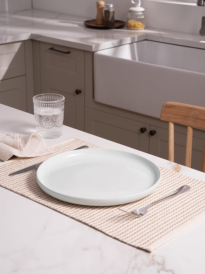 famiware Milkyway Dinner Plates, 10.24 inch Dessert Plates for 6, Stoneware Dish Set for Kitchen, Speckled Handmade Ceramic Plates, Microwave and Dishwasher Safe, White with Speckled