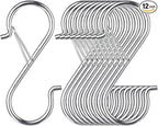 12 PCS S Hooks for Hanging with Safety Buckle, 3.5 inch Heavy Duty Metal S Shaped Hooks for Kitchen Utensil, Cups, Pots, Plants, Bags, Hats (Silver)