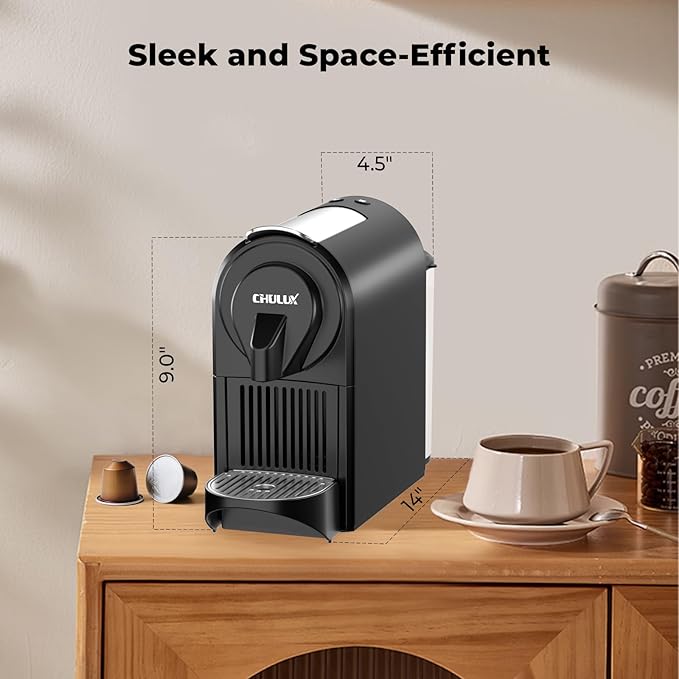 CHULUX Mini Espresso Machine, 20 Bar Single Cup Coffee Maker, Dual Brew Modes for Espresso and Lungo, 1400W Fast Brewing, Mystic Black (Upgrade Model)